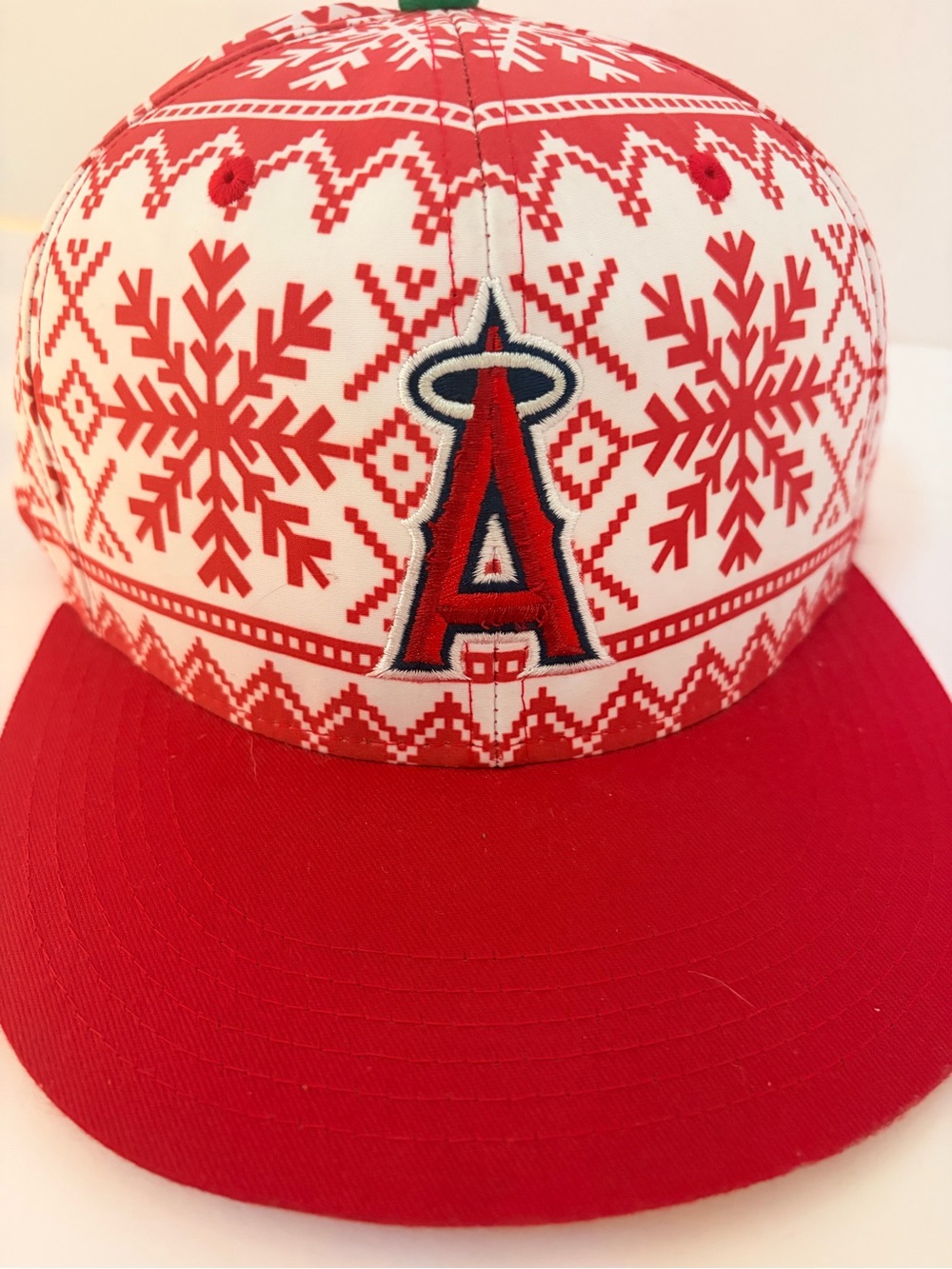 Angels Red and White Snowflake Fitted Cap